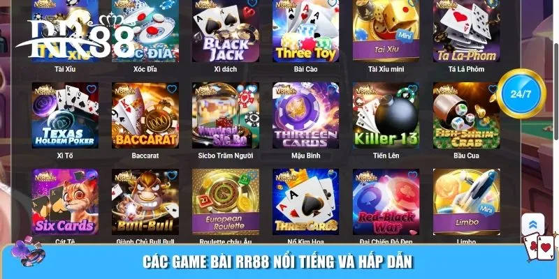 Các game bài RR88 nổi tiếng và hấp dẫn